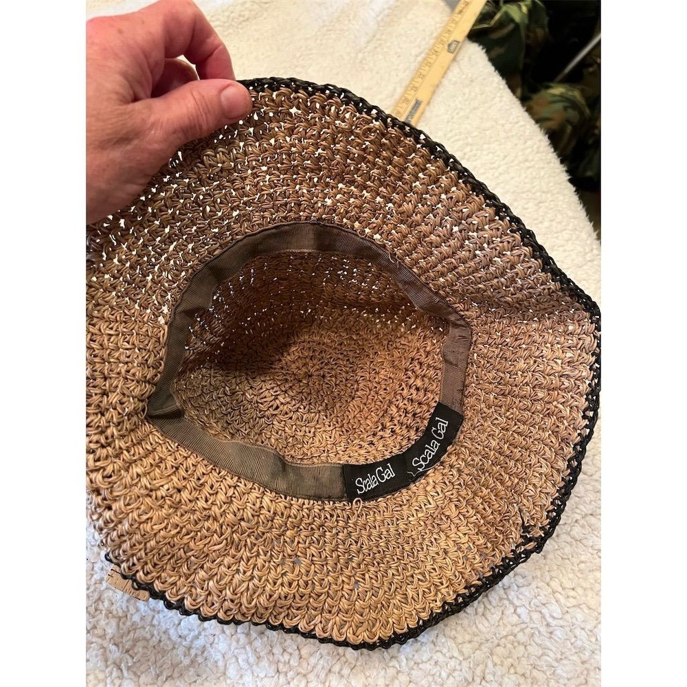 Scala Womens Brown Floppy Straw Sun Hat Wide Brim Packable resort vacation beach - Picture 6 of 7